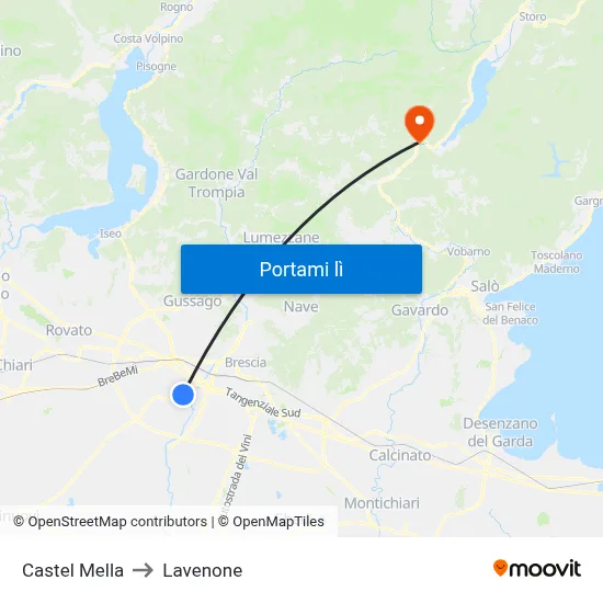 Castel Mella to Lavenone map