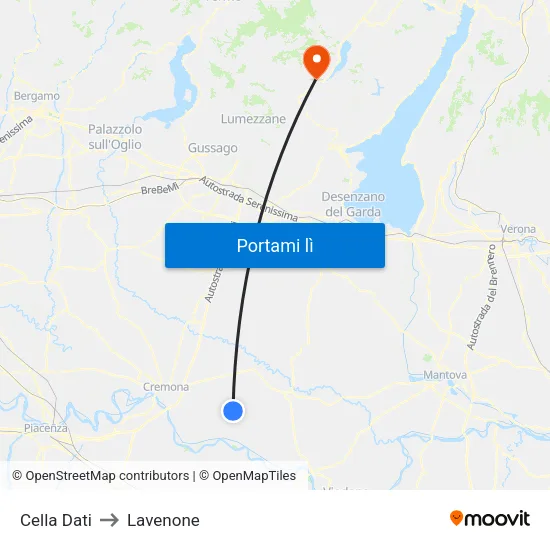 Cella Dati to Lavenone map