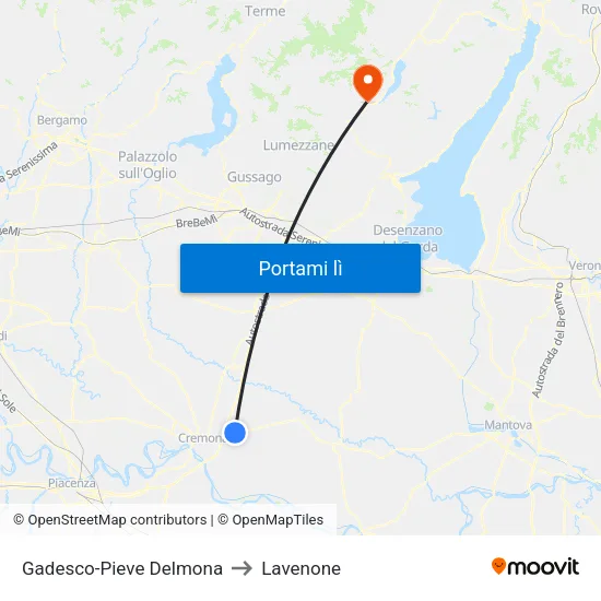 Gadesco-Pieve Delmona to Lavenone map