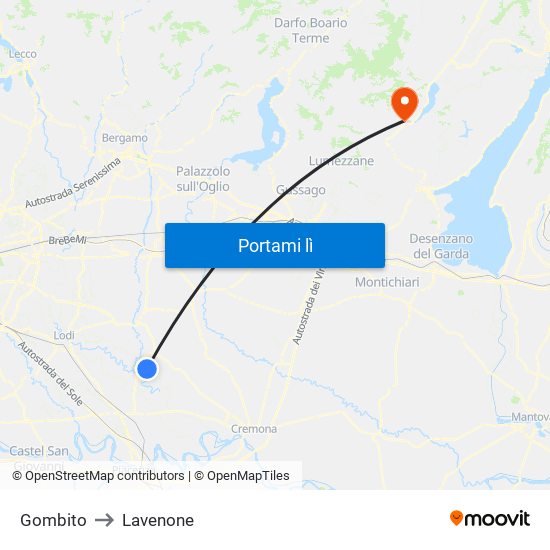 Gombito to Lavenone map