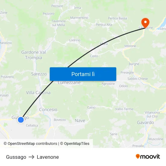 Gussago to Lavenone map