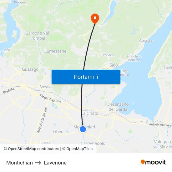 Montichiari to Lavenone map