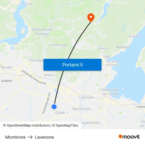 Montirone to Lavenone map