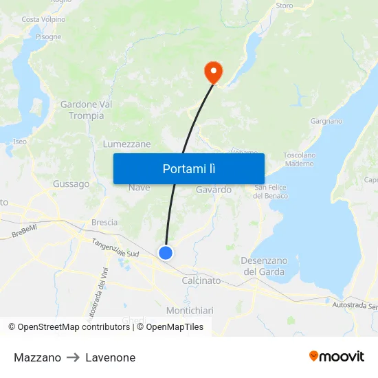 Mazzano to Lavenone map