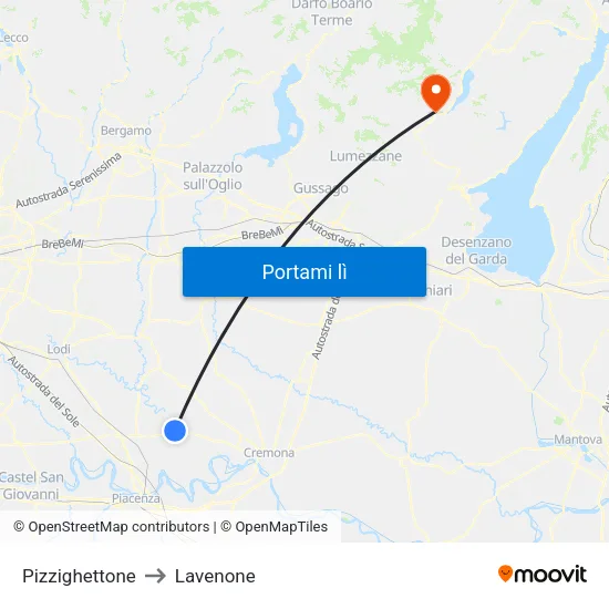 Pizzighettone to Lavenone map
