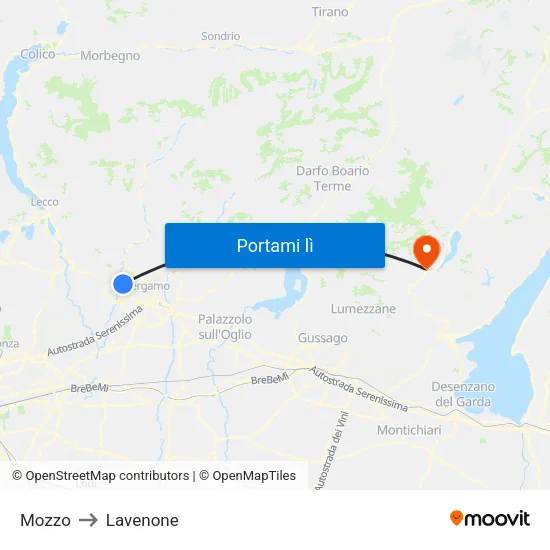 Mozzo to Lavenone map