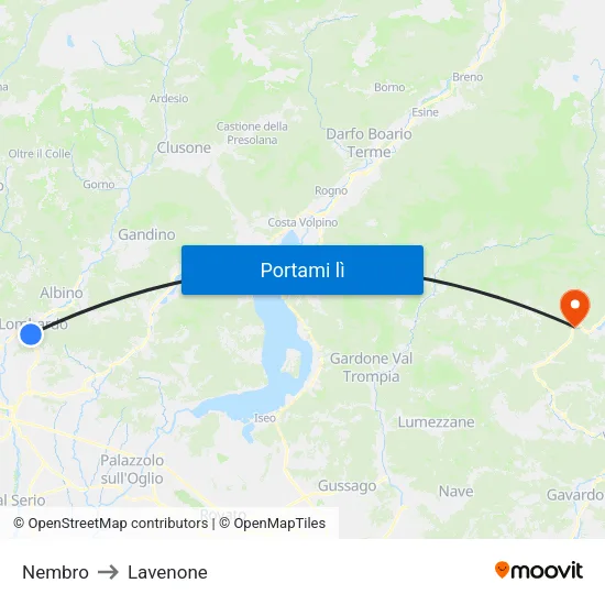Nembro to Lavenone map