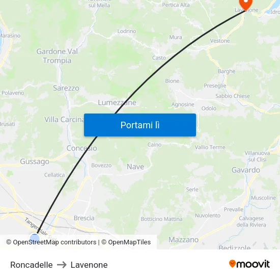 Roncadelle to Lavenone map