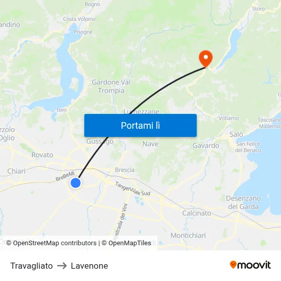 Travagliato to Lavenone map
