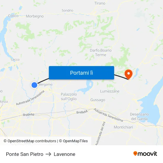 Ponte San Pietro to Lavenone map