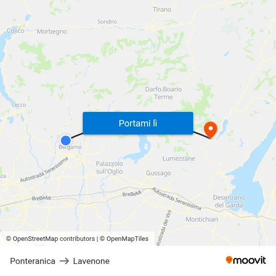 Ponteranica to Lavenone map