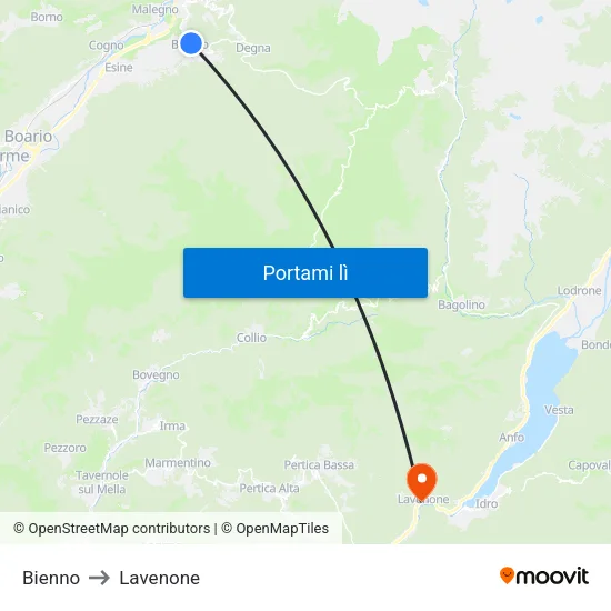 Bienno to Lavenone map