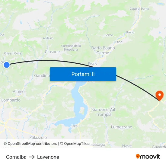 Cornalba to Lavenone map