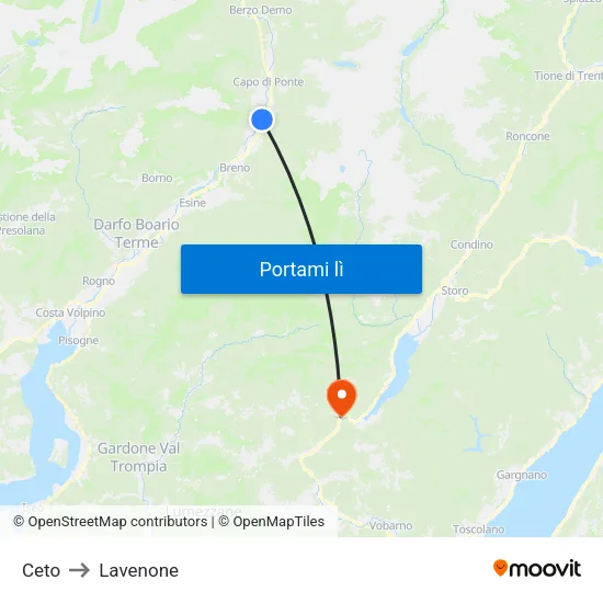 Ceto to Lavenone map