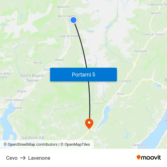 Cevo to Lavenone map