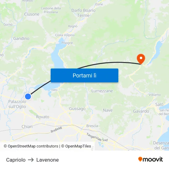 Capriolo to Lavenone map