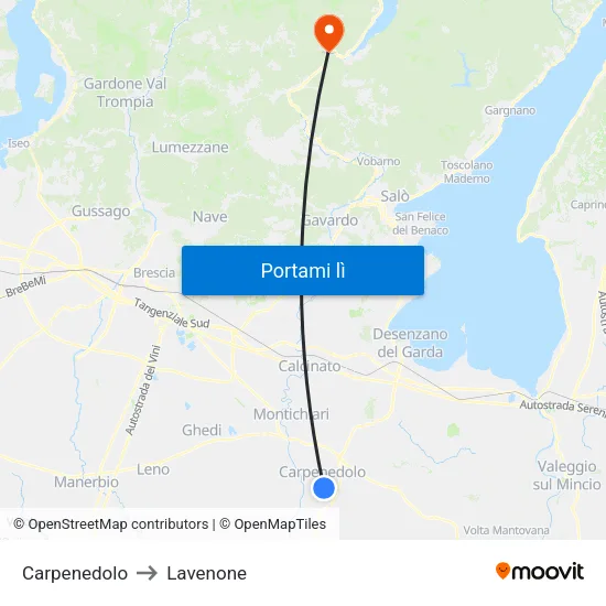 Carpenedolo to Lavenone map