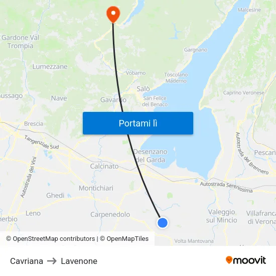 Cavriana to Lavenone map