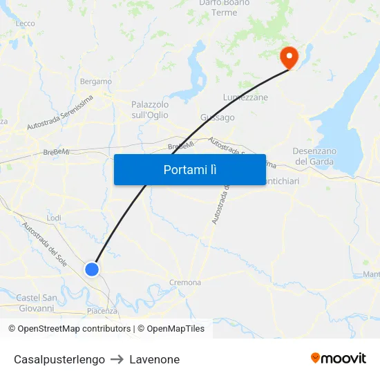 Casalpusterlengo to Lavenone map