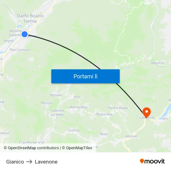 Gianico to Lavenone map