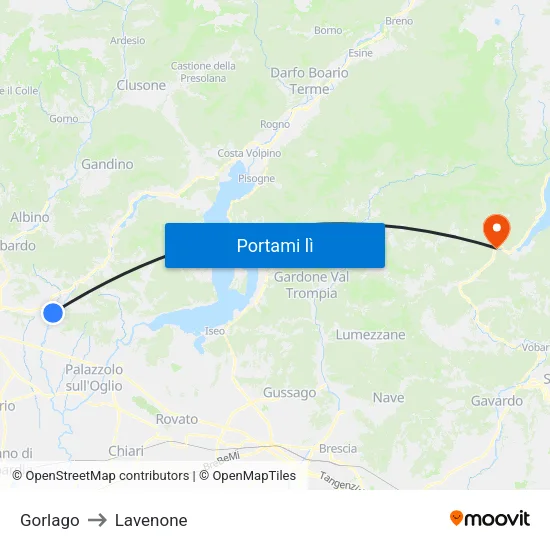 Gorlago to Lavenone map