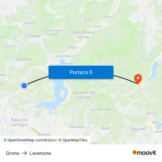 Grone to Lavenone map