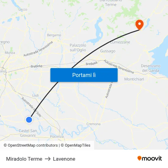 Miradolo Terme to Lavenone map
