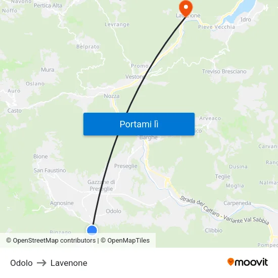 Odolo to Lavenone map