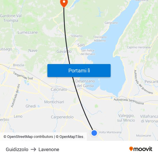 Guidizzolo to Lavenone map