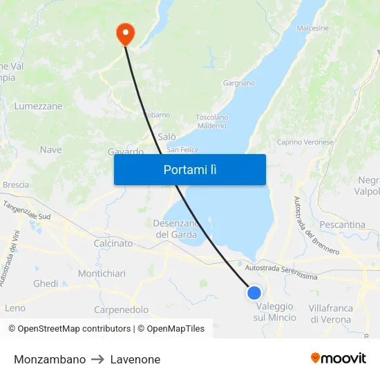Monzambano to Lavenone map