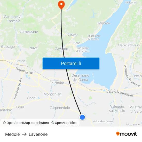Medole to Lavenone map