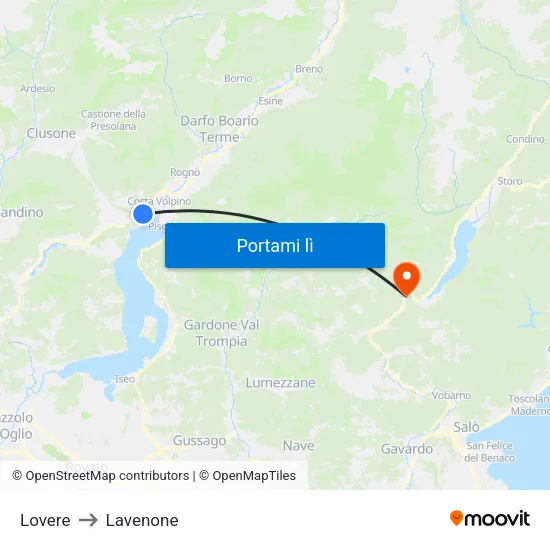 Lovere to Lavenone map