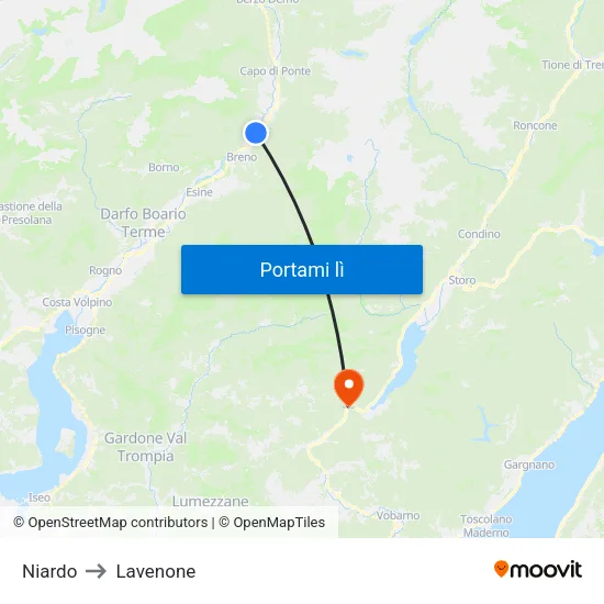 Niardo to Lavenone map