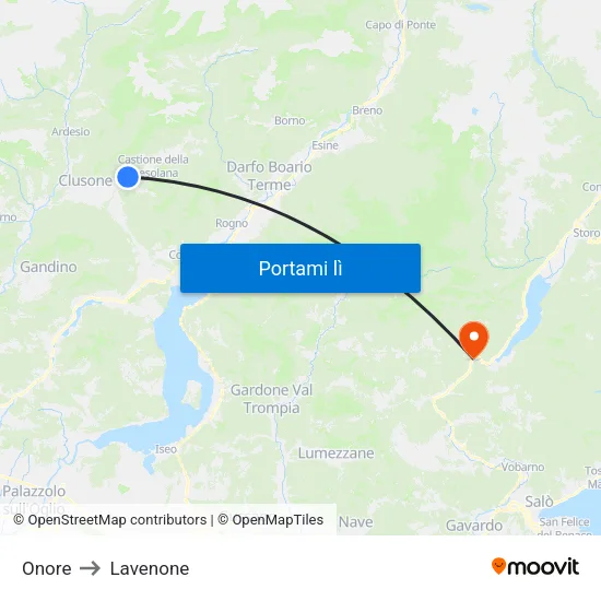 Onore to Lavenone map