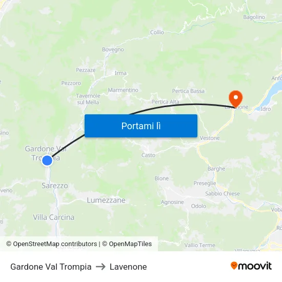 Gardone Val Trompia to Lavenone map