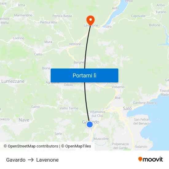 Gavardo to Lavenone map