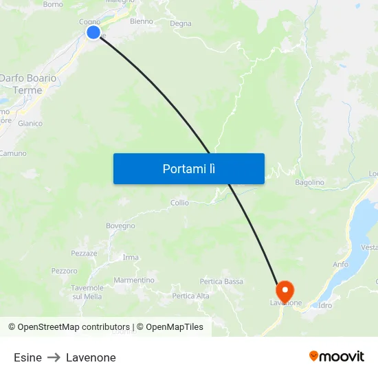 Esine to Lavenone map