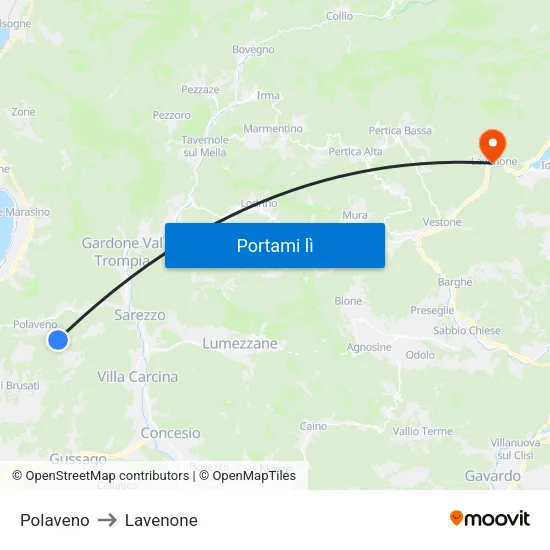 Polaveno to Lavenone map