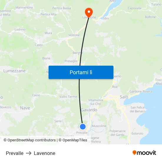 Prevalle to Lavenone map