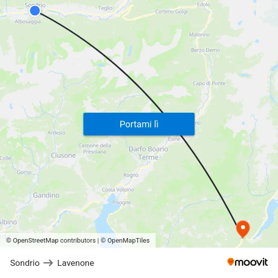 Sondrio to Lavenone map