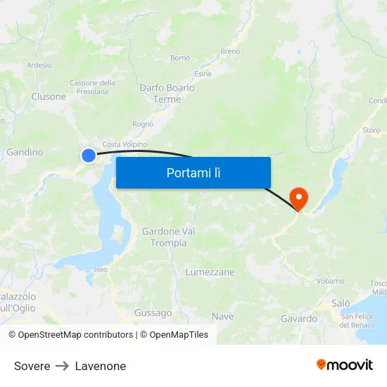 Sovere to Lavenone map