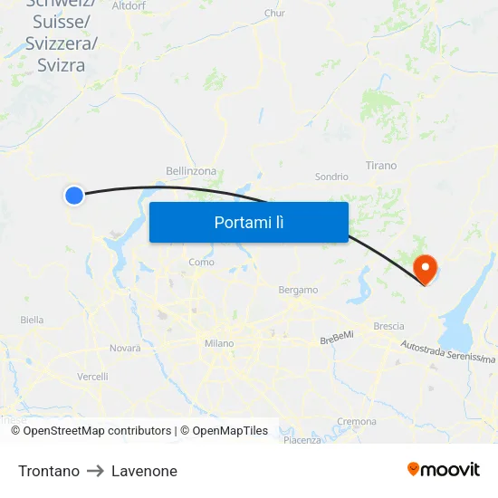 Trontano to Lavenone map