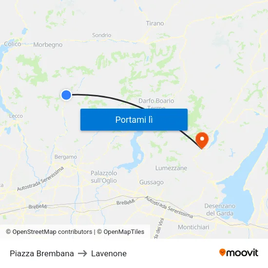 Piazza Brembana to Lavenone map