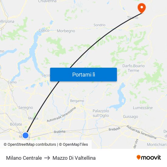 Milano Centrale to Mazzo Di Valtellina map