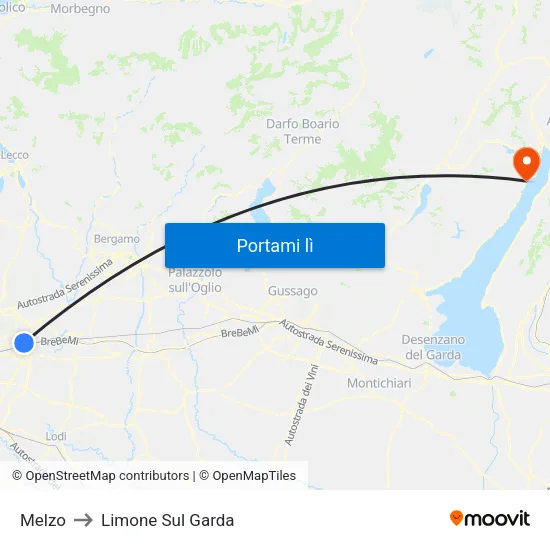 Melzo to Limone Sul Garda map