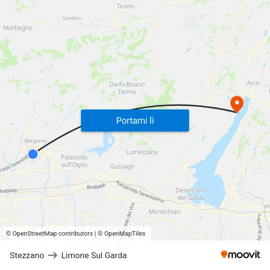 Stezzano to Limone Sul Garda map