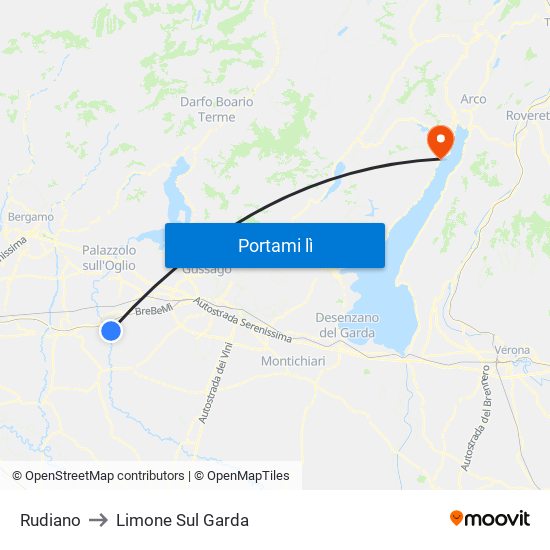 Rudiano to Limone Sul Garda map