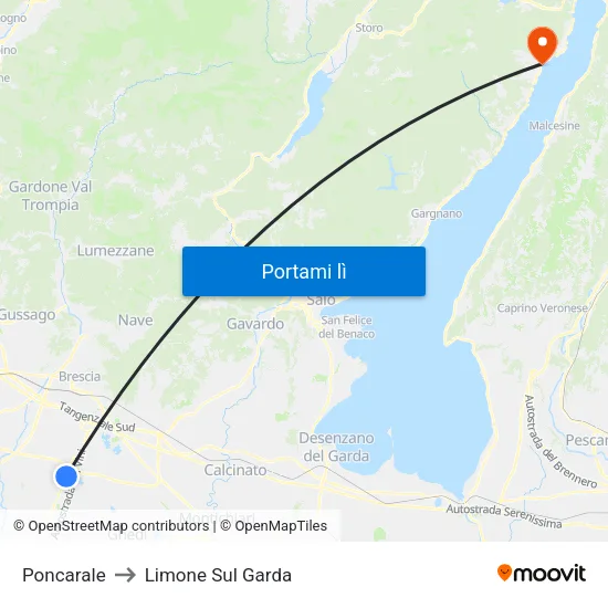 Poncarale to Limone Sul Garda map