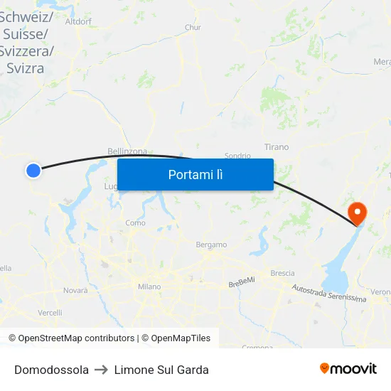 Domodossola to Limone Sul Garda map