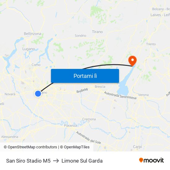 San Siro Stadio M5 to Limone Sul Garda map